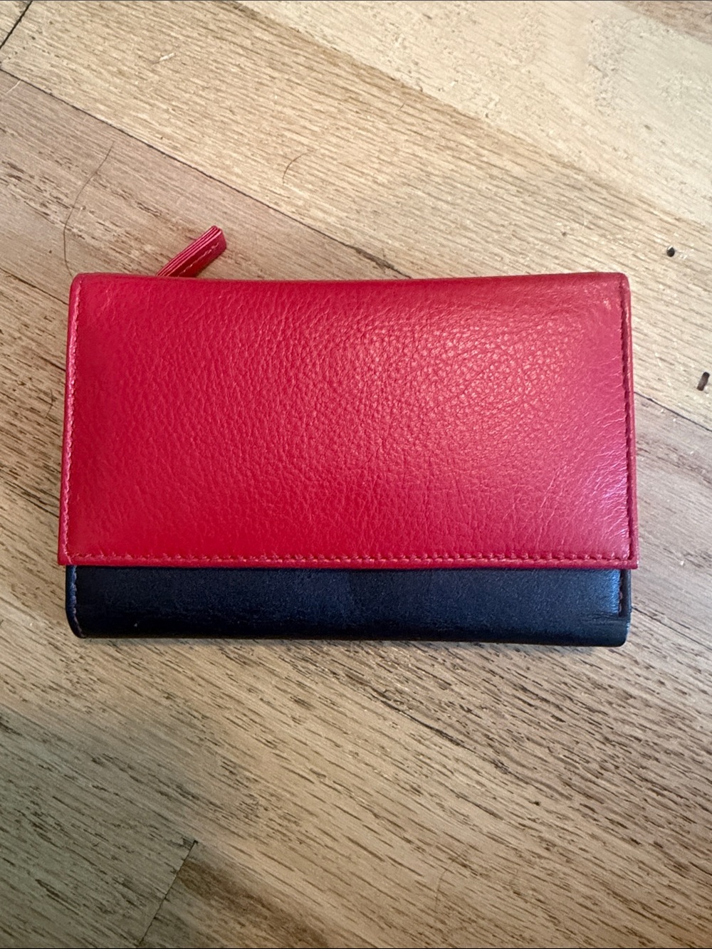 Vera Pelle Black Leather Card Wallet with Red Zip Trim